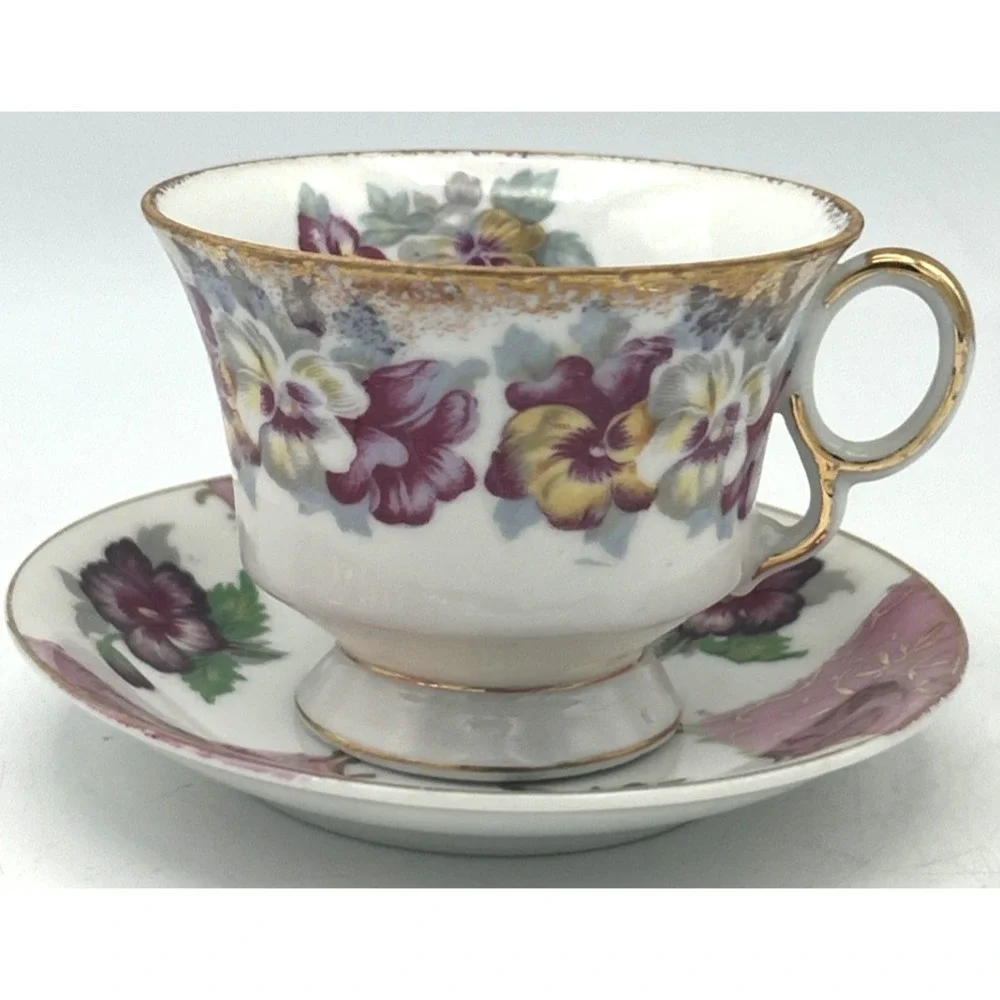 Vintage Hand-Painted Floral Porcelain Teacup & 4 3/4